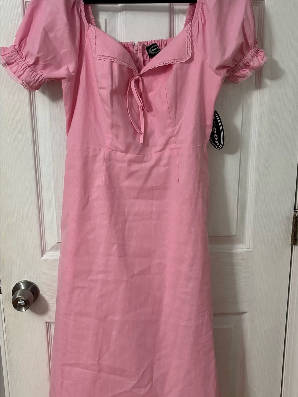 Scoop Pink Puff Sleeve Midi Dress